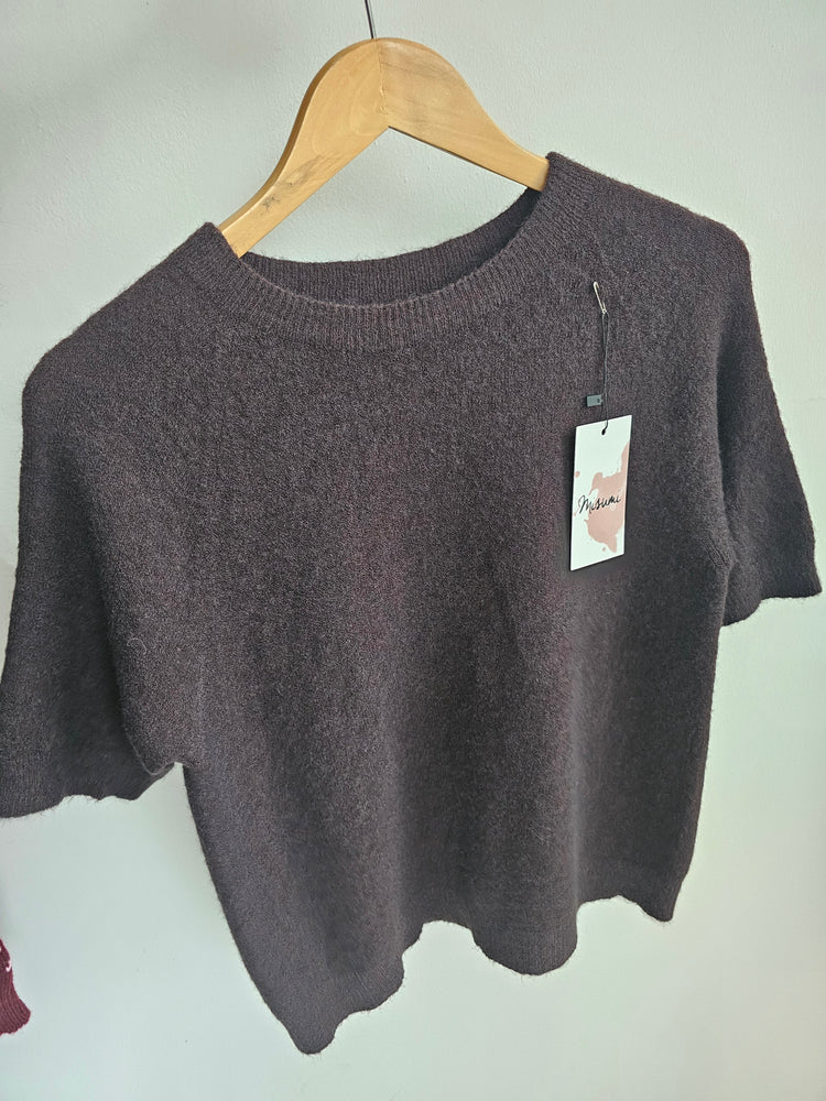 Jenna CUFFED SHORT SLEEVE KNIT JUMPER in chocolate
