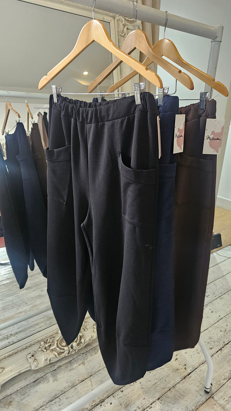 Brandy Two Pocket Soft Barrel trousers in black