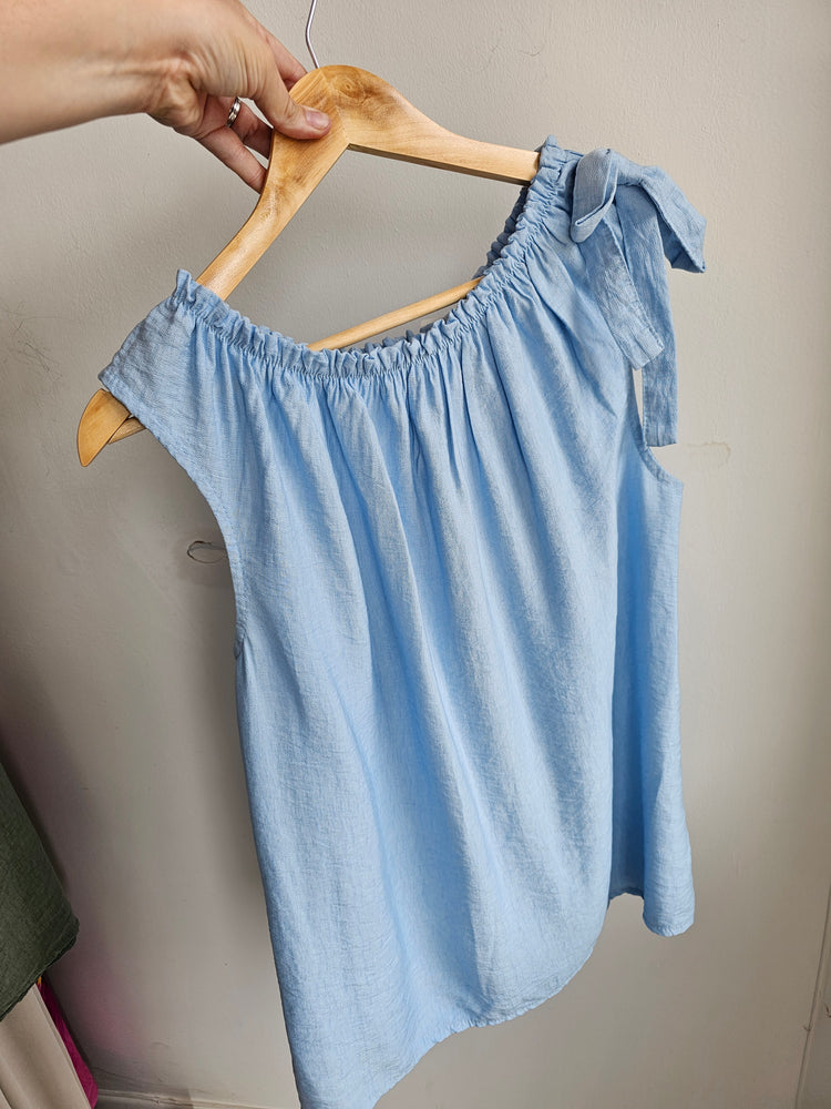 Florence cotton tie shoulder top in light blue