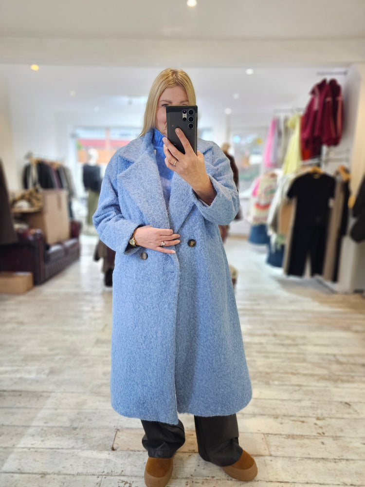 Faye collared two pocket coat in Powder blue