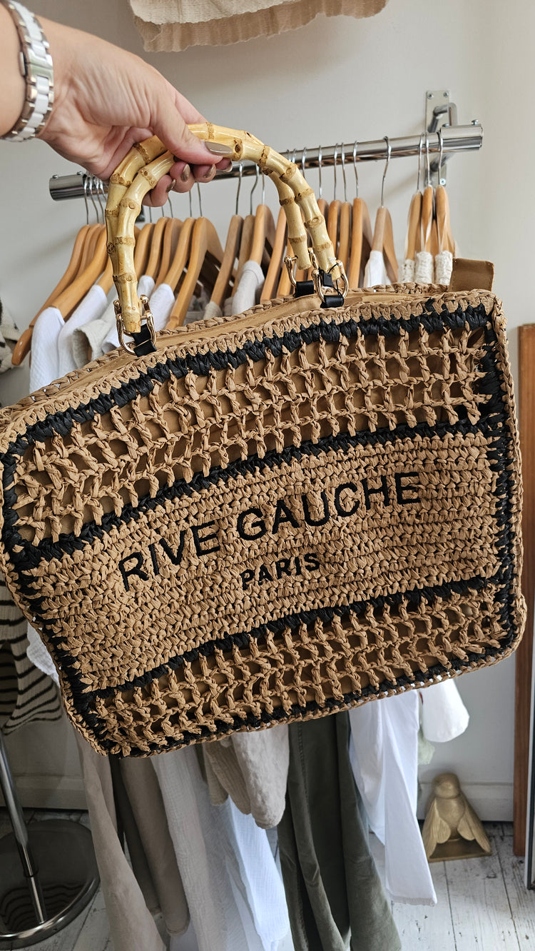 Rive Gauche Lined Crochet Tote Bag in tan