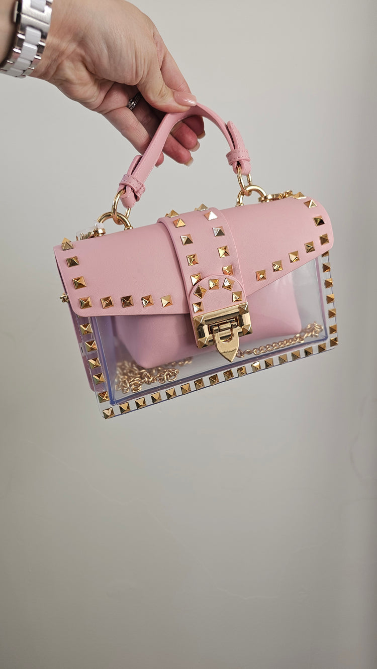 Rock stud transparent bag in pink
