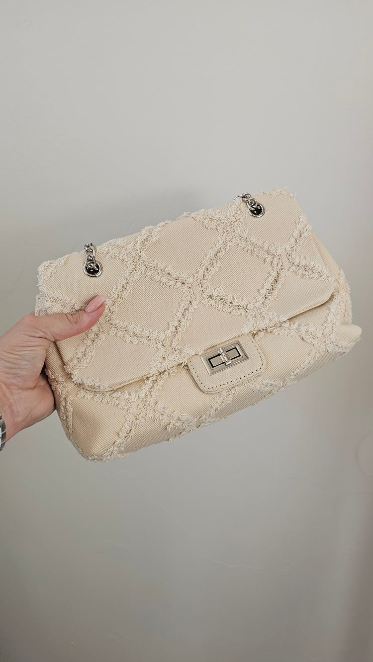 Denim quilted crossbody bag in beige
