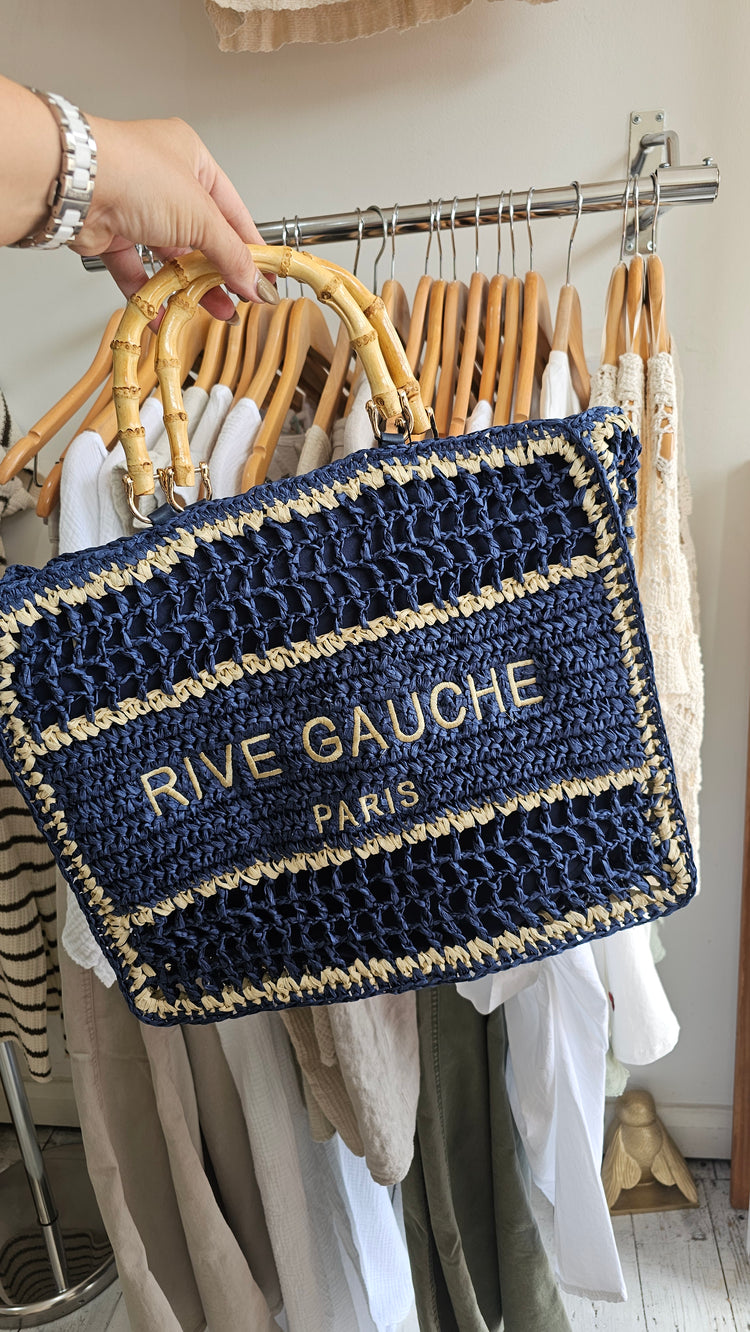 Rive Gauche Lined Crochet Tote Bag in navy