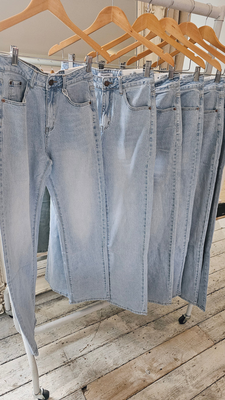 Blue Wash High Waisted Straight Leg Jeans