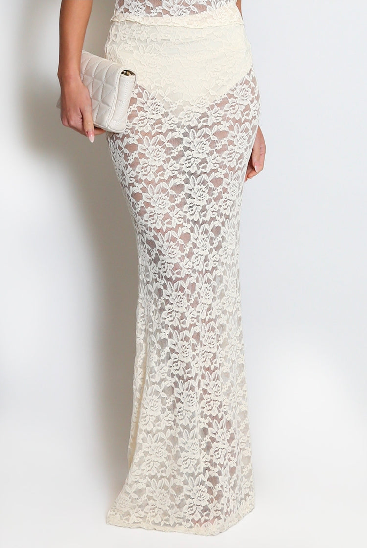 Maya Sheer Floral Lace Maxi Skirt in cream