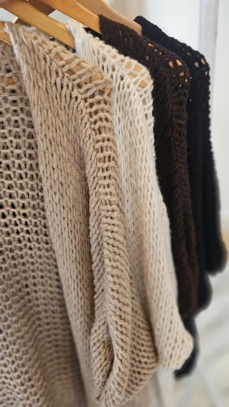 Connie loose knit half sleeve cardigan  in black