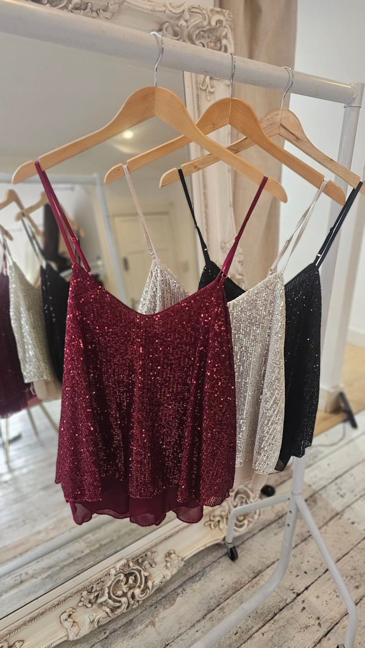 Sequin Cami in wine