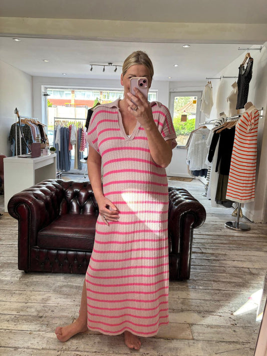 Cleo crochet collared dress in pink/neon pink