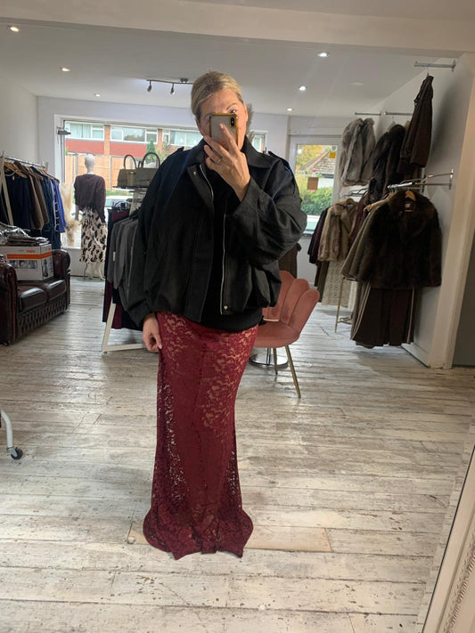 Maya Sheer Floral Lace Maxi Skirt in wine