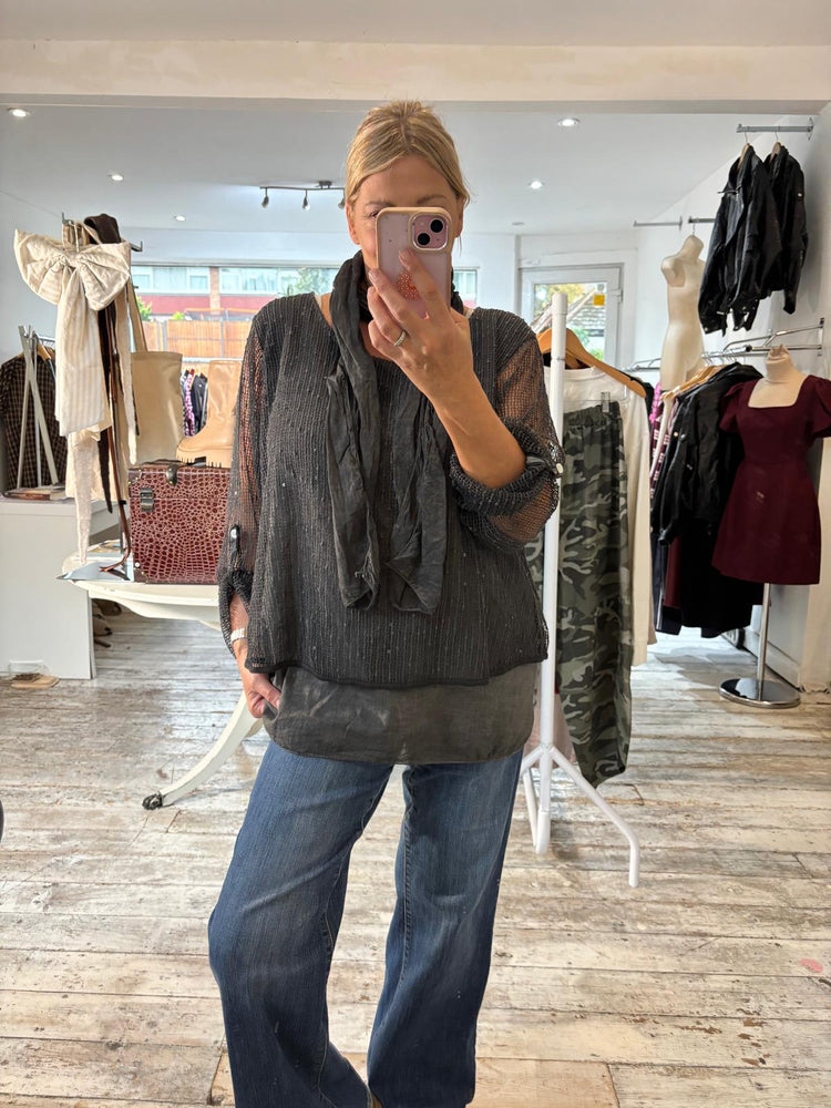 LEXIE TEXTURED MESH TUNIC & SCARF TOP