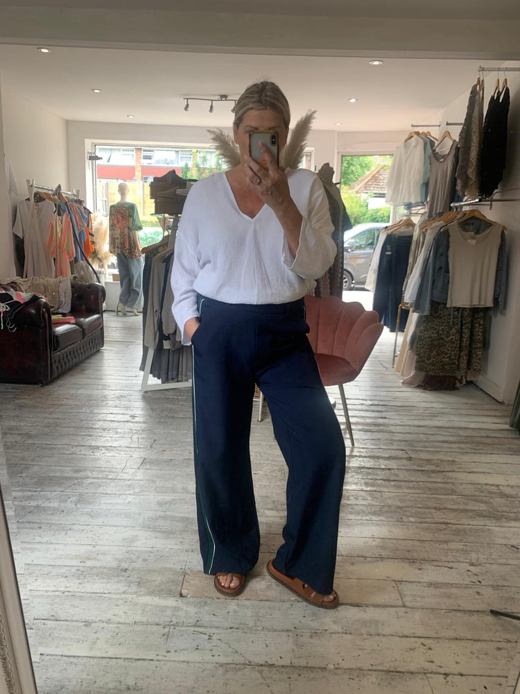 Stella Tailored stripe detail trousers in navy