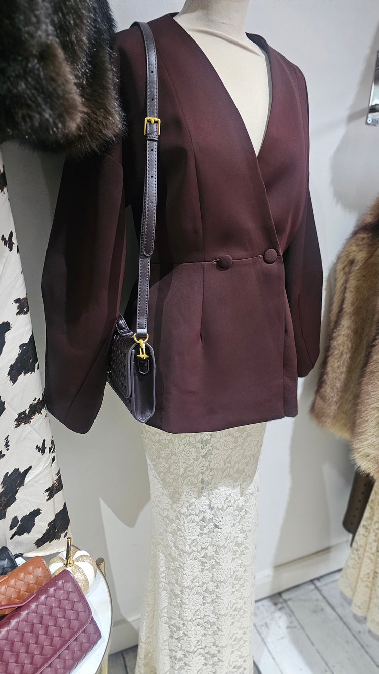 Vivienne Collarless Double Button Blazer in Wine