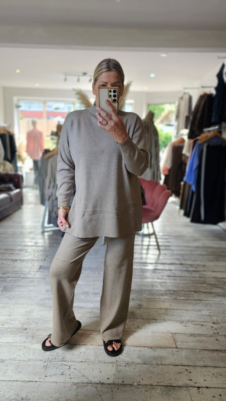 NIKKI HIGH NECK WIDE LEG TWO PIECE IN MOCHA