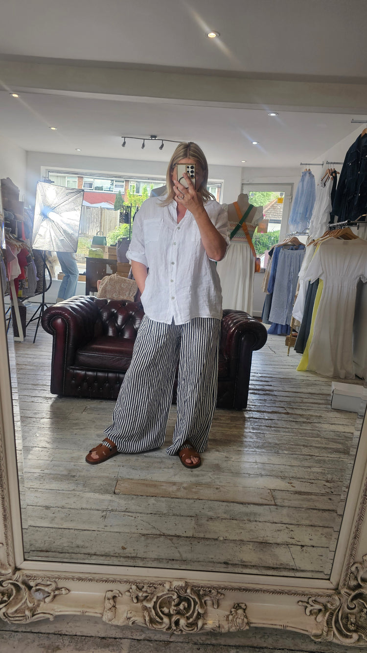 Emilia lace back linen blouse in white