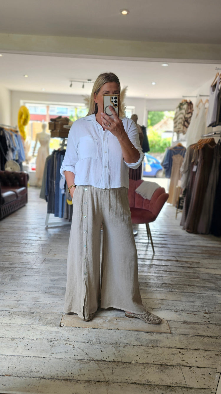 Poppy Wide Leg Elasticated waist trousers in beige