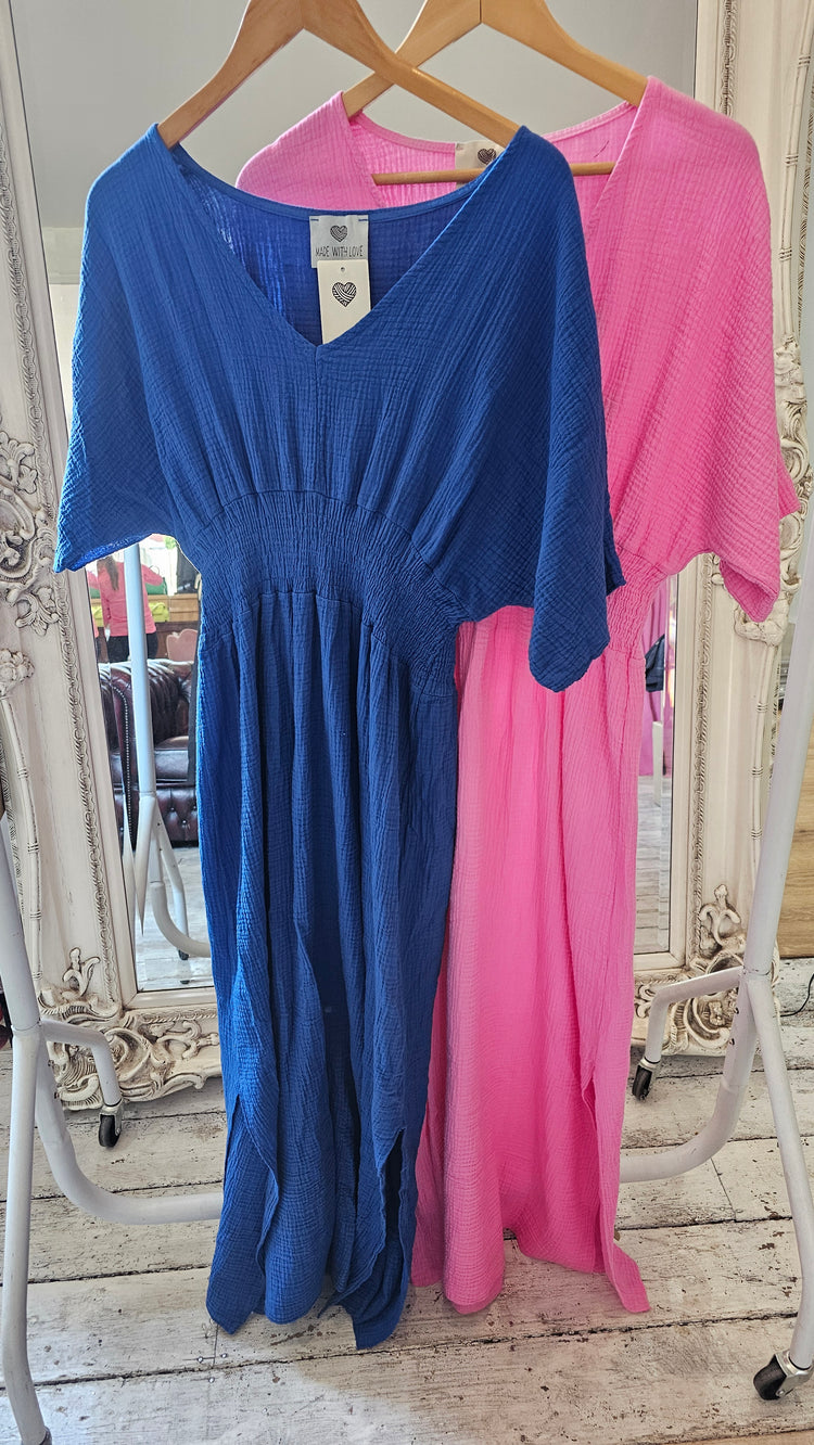 LYDIA CHEESECLOTH MAXI DRESS IN ROYAL BLUE