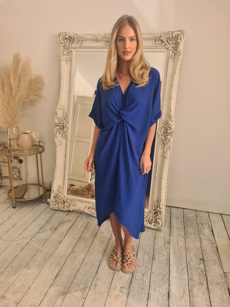 Ivy Knot Front Midi Dress in Royal blue
