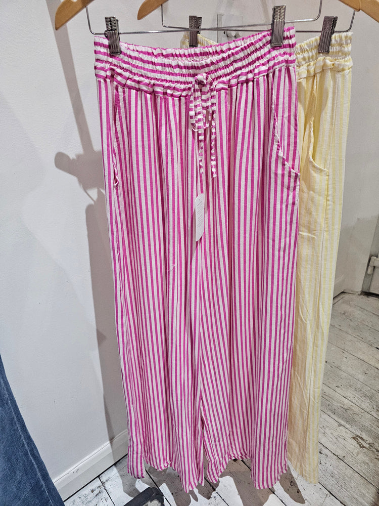 BRIDGET WIDE LEG STRIPE LINEN TROUSERS IN pink