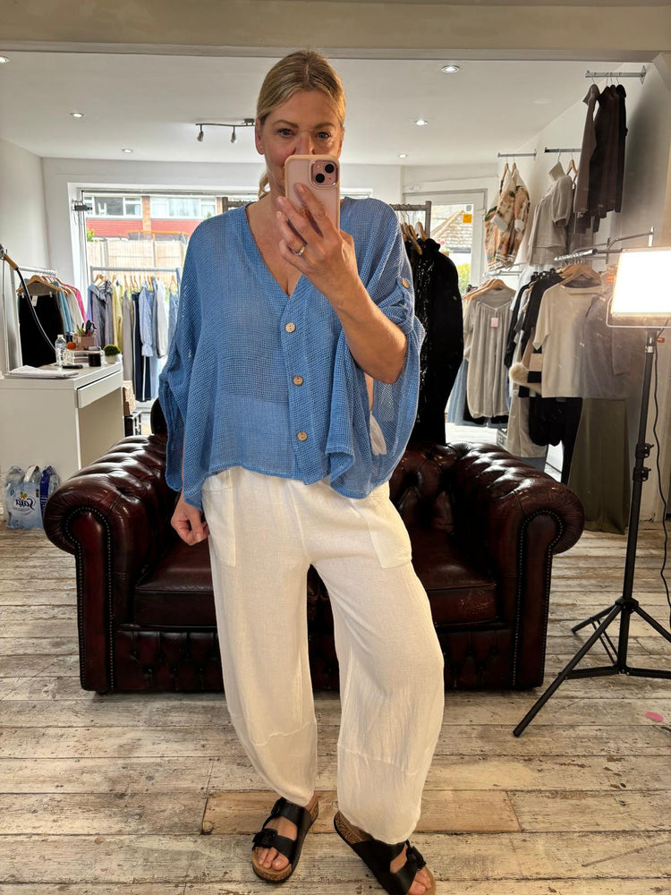Olive Linen Blend Front Pocket Trouser in white