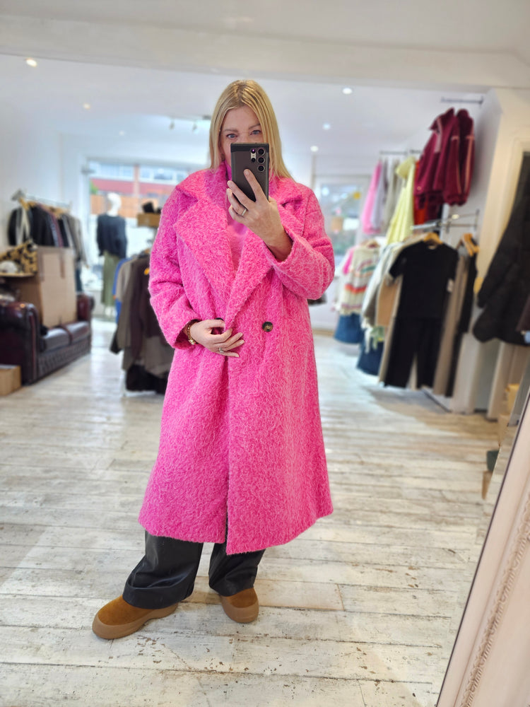 Faye collared two pocket coat in Hot pink