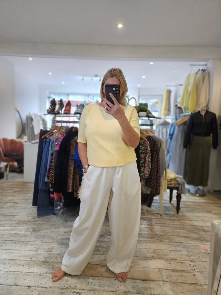 Hailey Ribbed Neck Light Knit Jumper in lemon