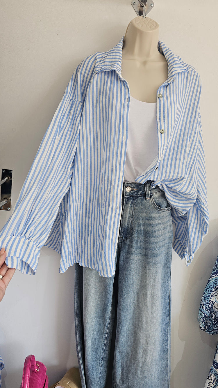 Tilly striped cheesecloth shirt in Powder Blue
