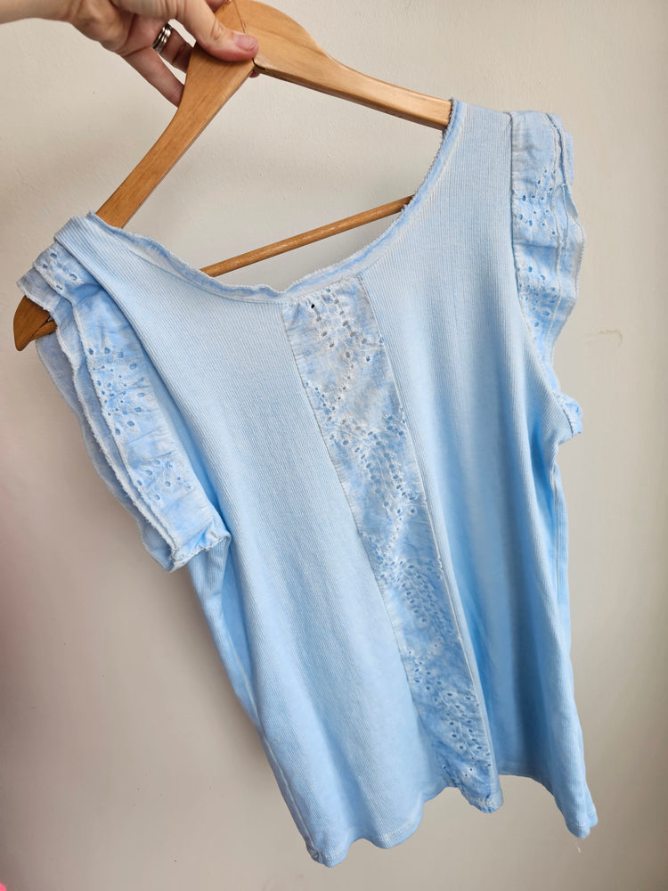 Trinny embriodery detail cotton top in light blue