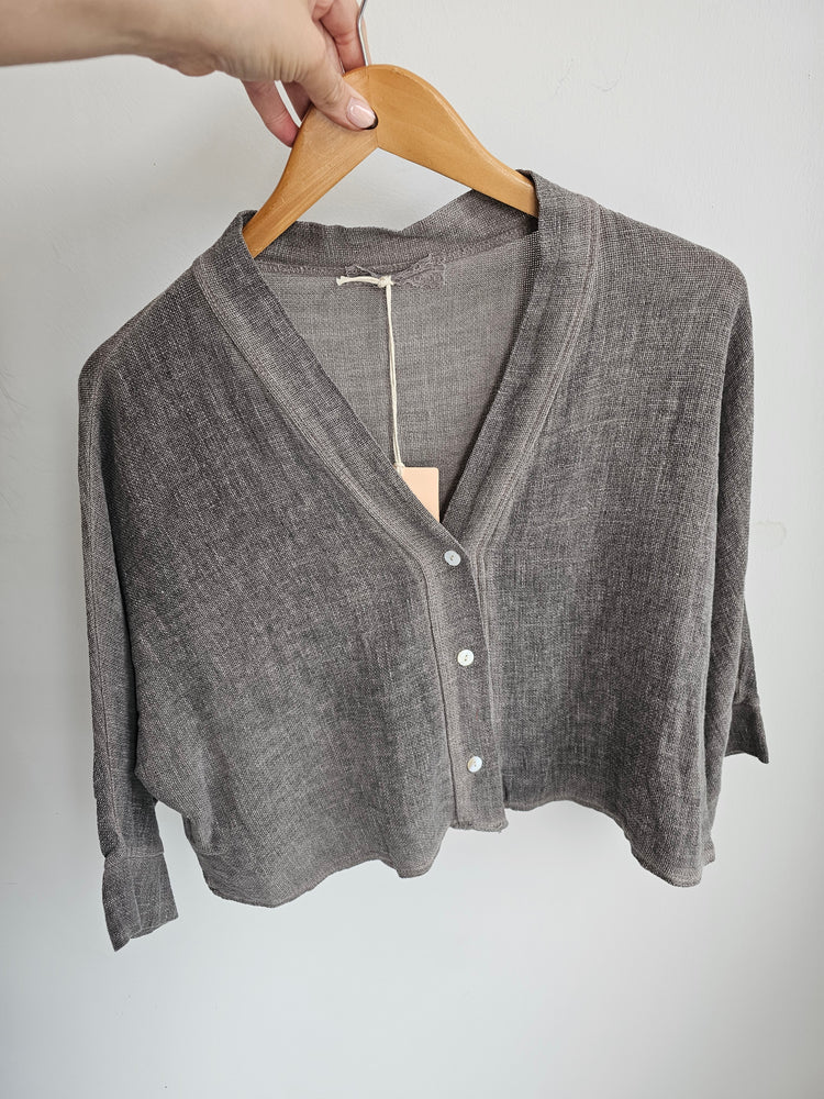 Jasper linen blend top in truffle
