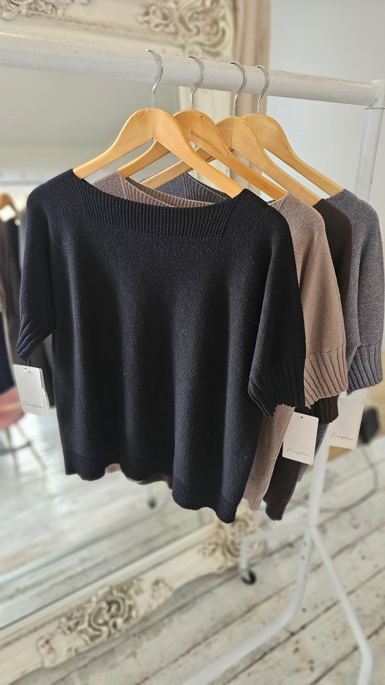 Taylor round neck light knit jumper in black