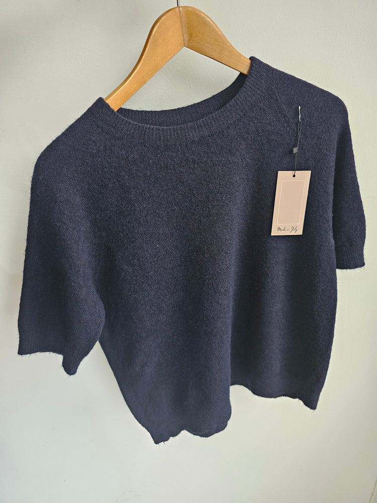 Jenna CUFFED SHORT SLEEVE KNIT JUMPER in navy