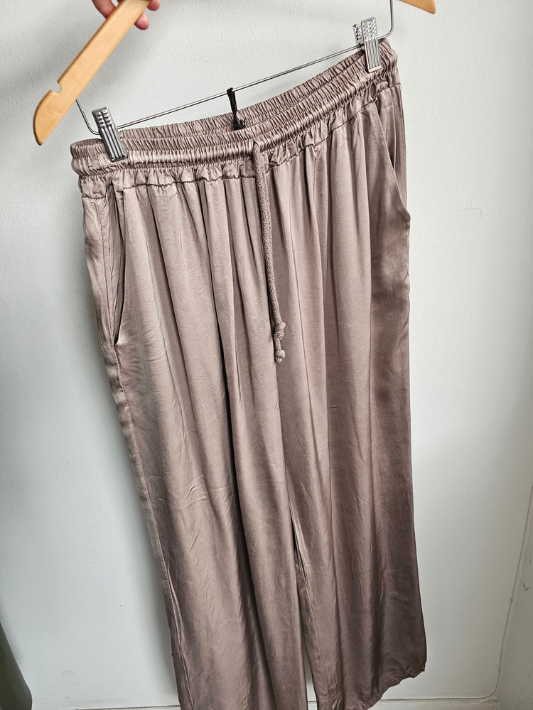 Camilla straight leg satin trousers in mocha