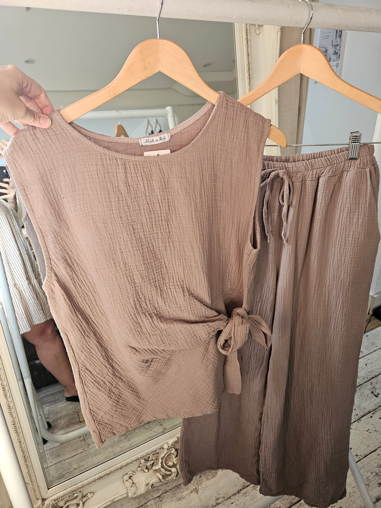Tori cotton side tie two piece in mocha