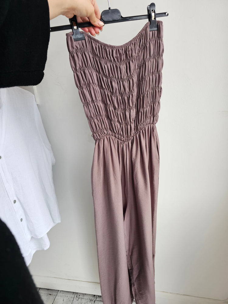 Bardot harem style jumpsuit in mocha