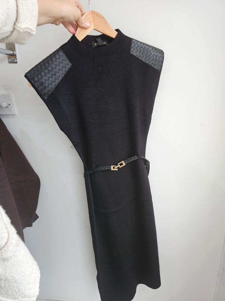 Lucia Faux leather woven shoulder midi dress