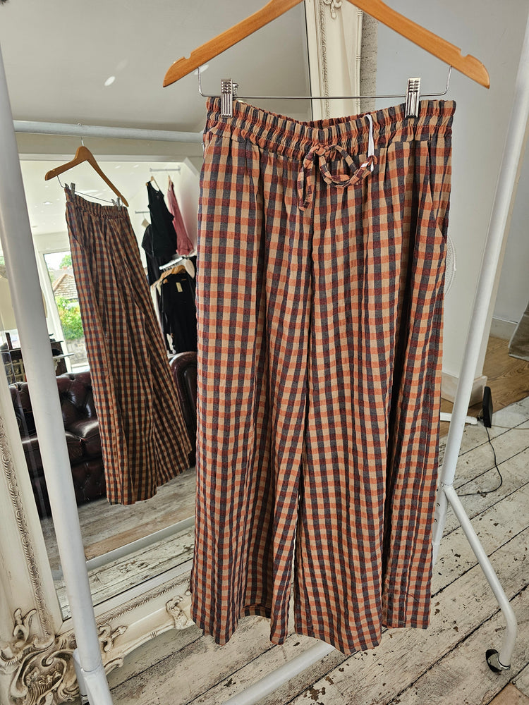 Carmen gingham wide leg trousers in sand