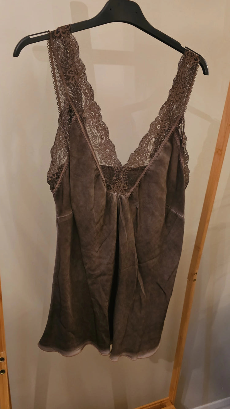 Blair lace strap satin vest in chocolate