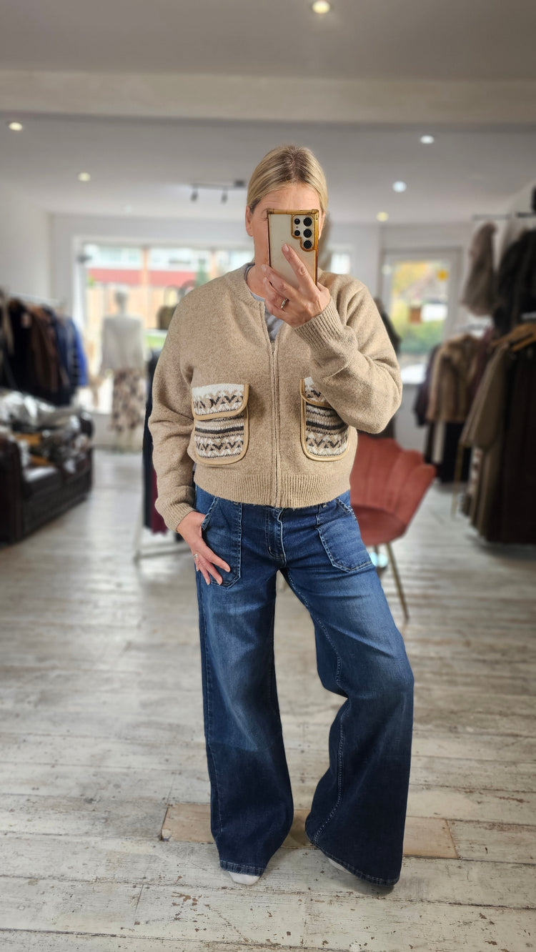 Amelie aztec pocket zip up knitted cardigan