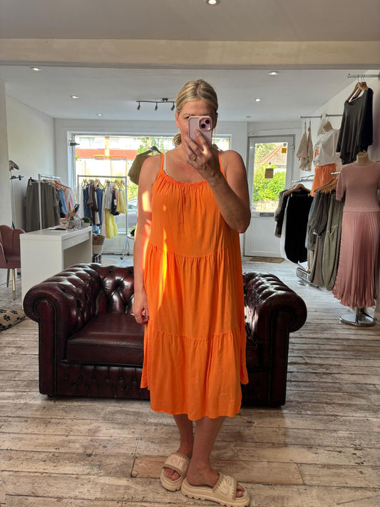 tiered cami dress in orange