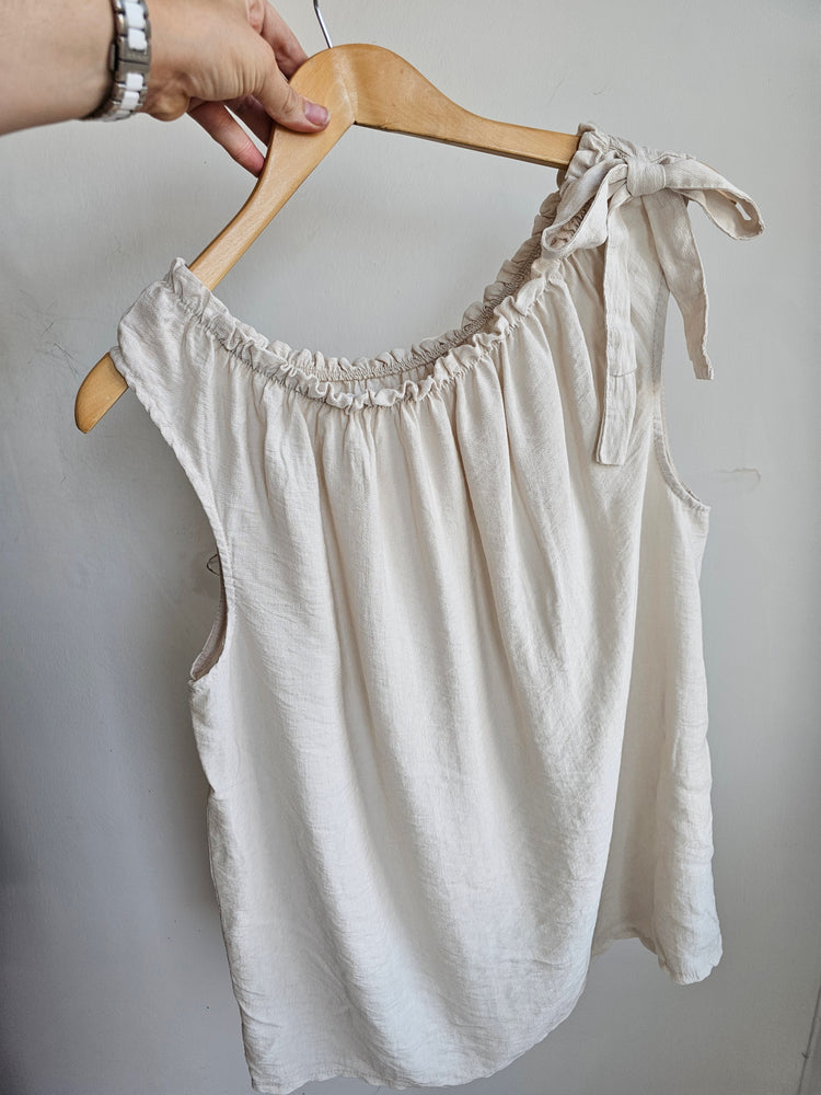 Florence cotton tie shoulder top in beige