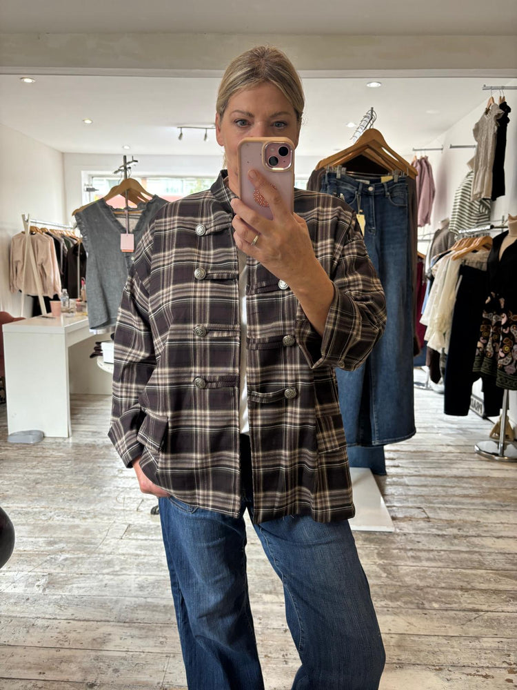 Military plaid jacket in chocolate