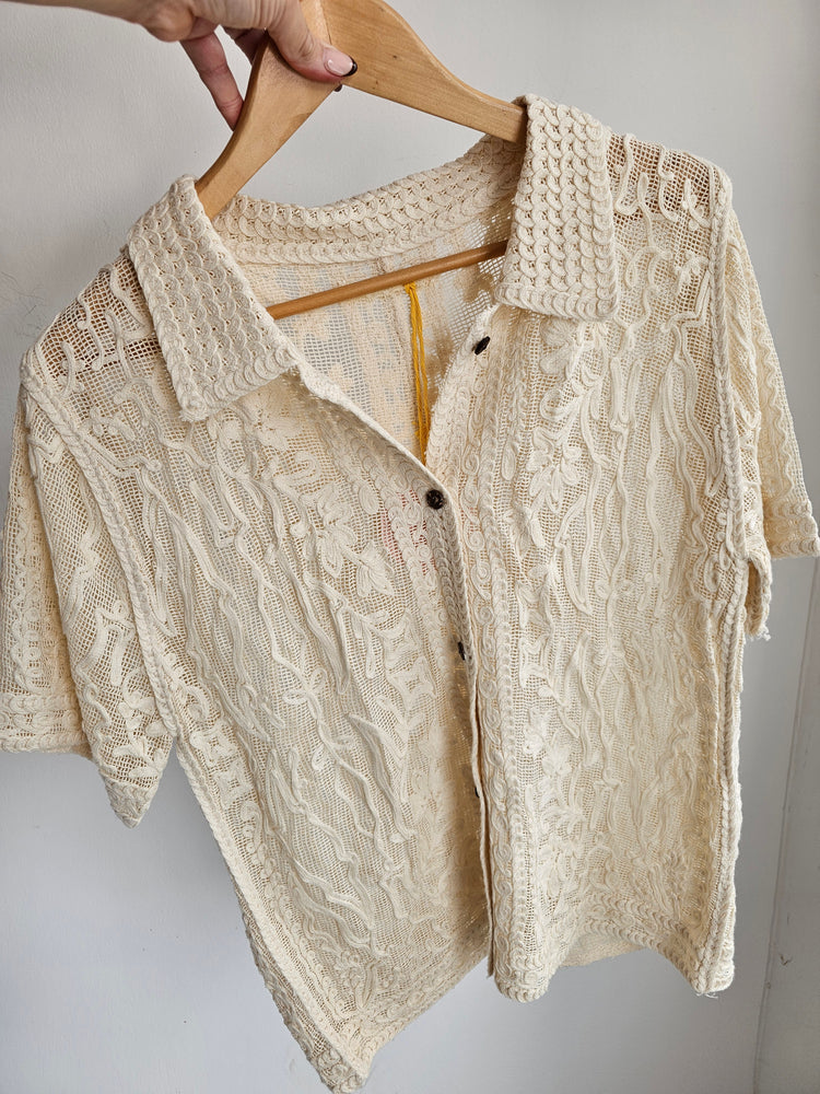 Willow Crochet Button up blouse in beige