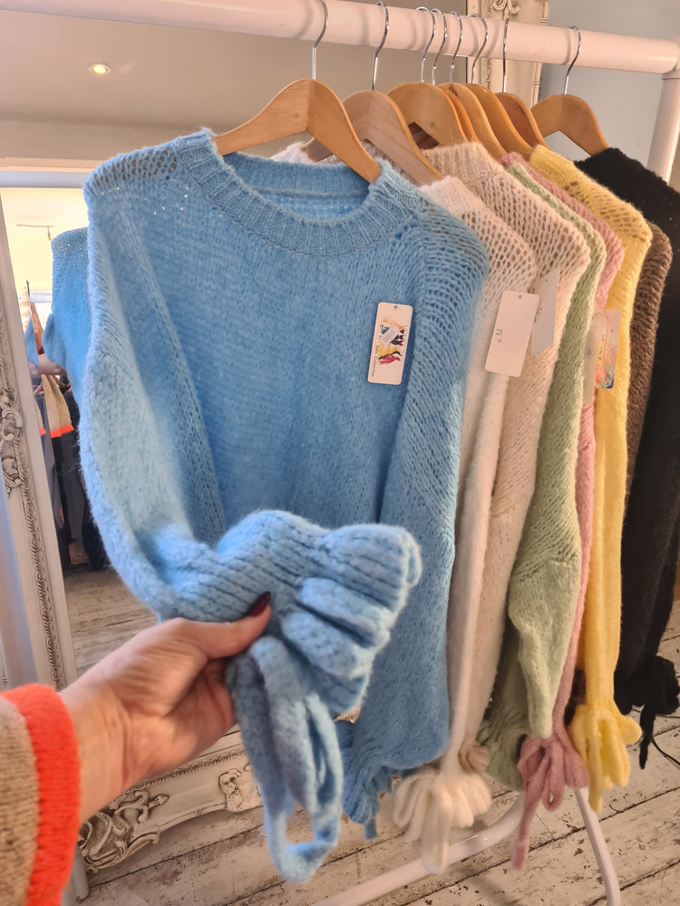 Posie Tie sleeve detail knit in Blue