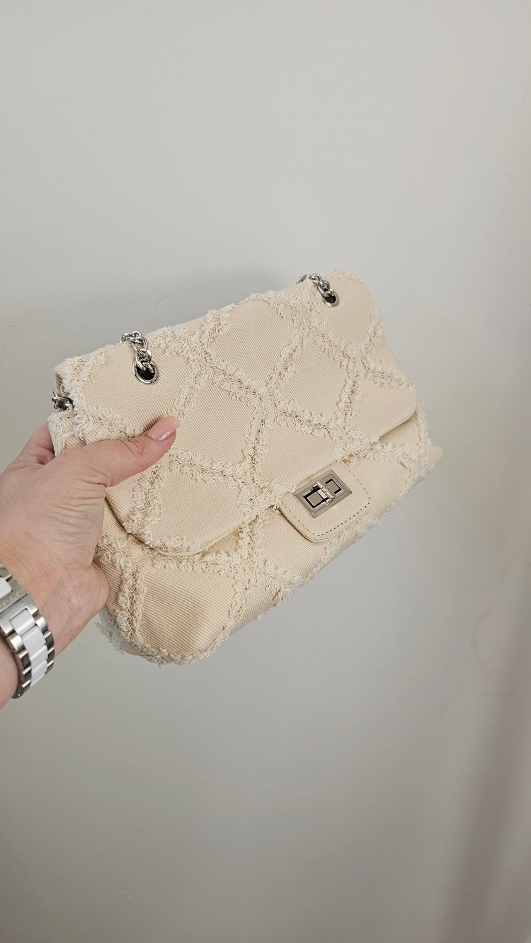 Denim quilted crossbody bag in beige