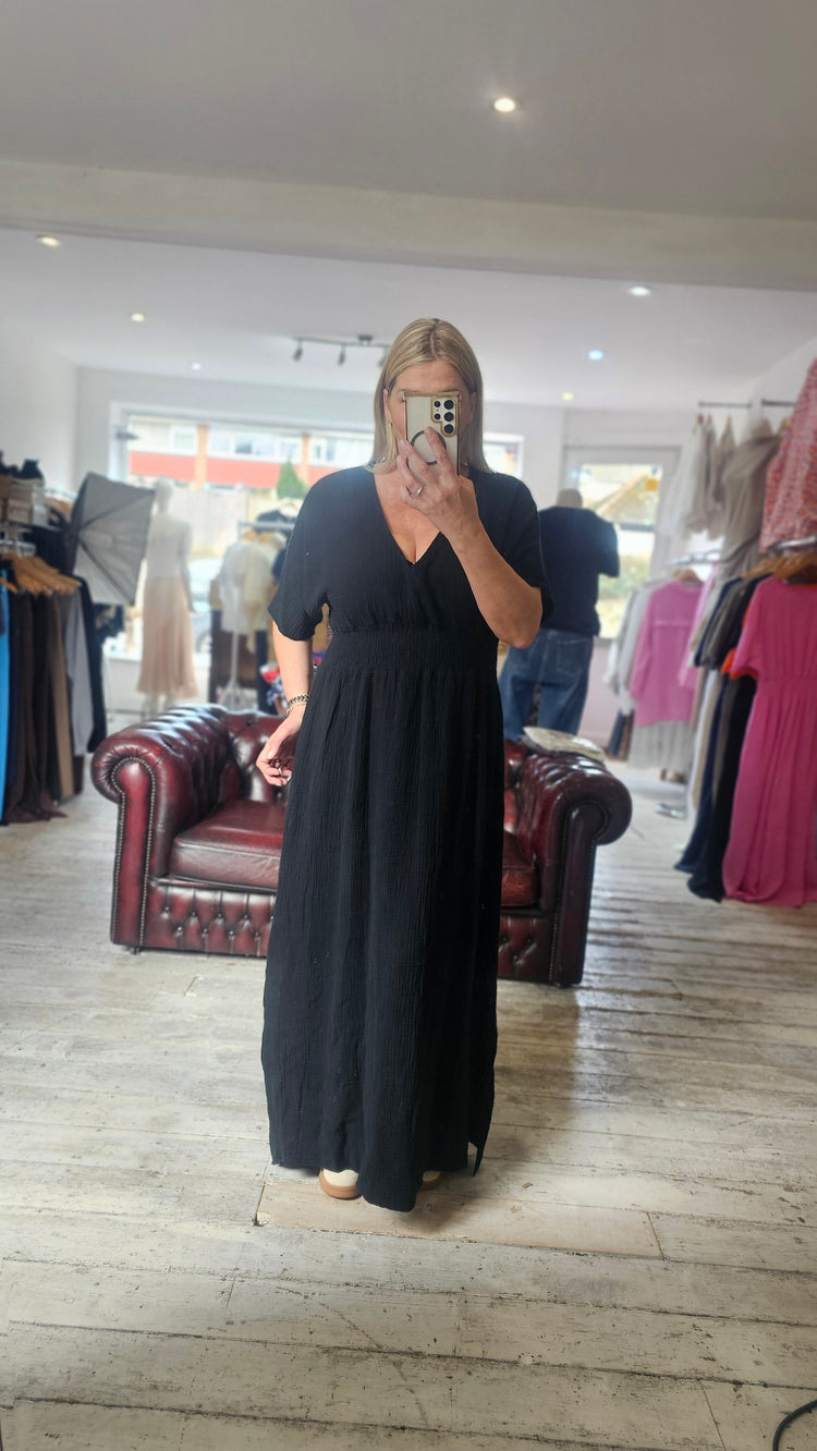 LYDIA CHEESECLOTH MAXI DRESS IN BLACK