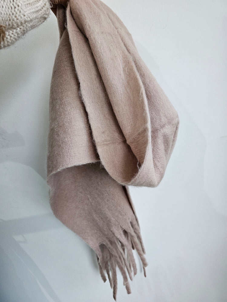 Long Soft Tassel Scarf in taupe