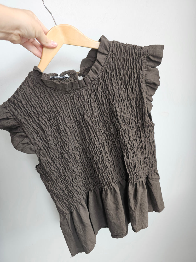 Vivienne smocked peplum top in chocolate