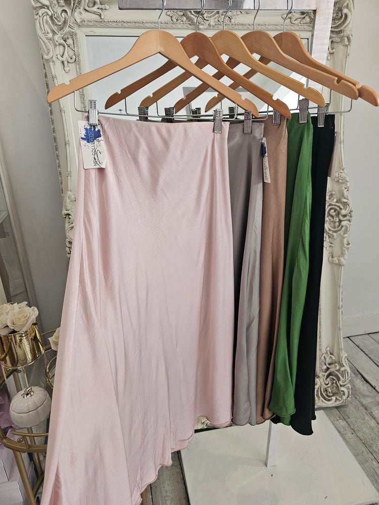Satin Maxi Skirt in Pastel Pink
