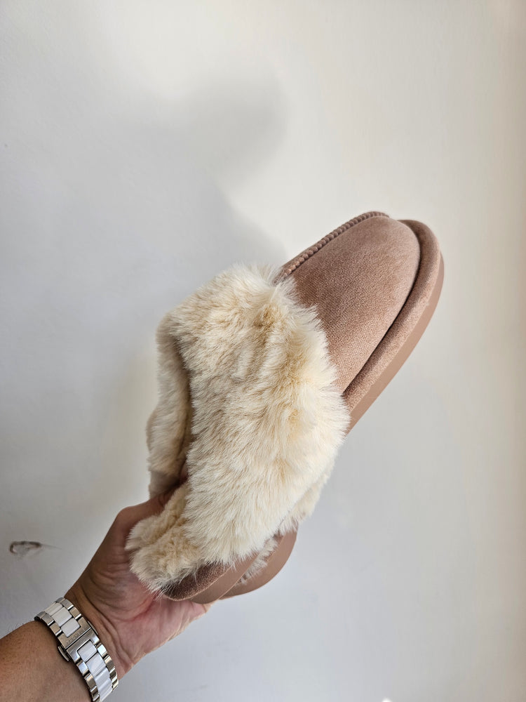 Faux Suede Cosy Slippers in Sand