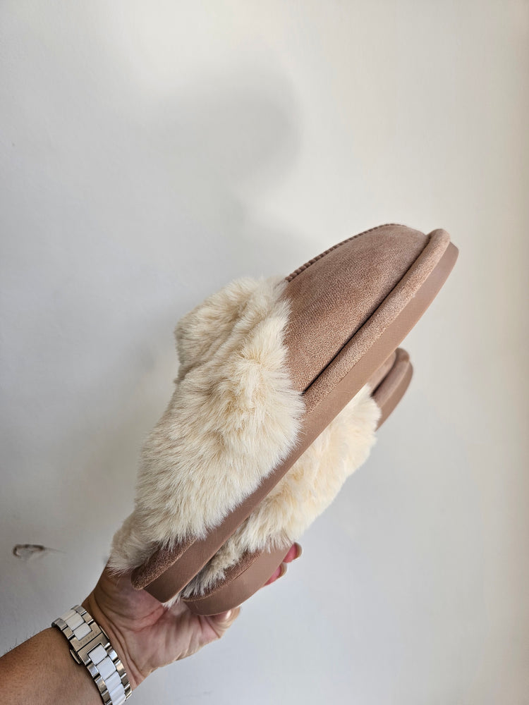 Faux Suede Cosy Slippers in Sand